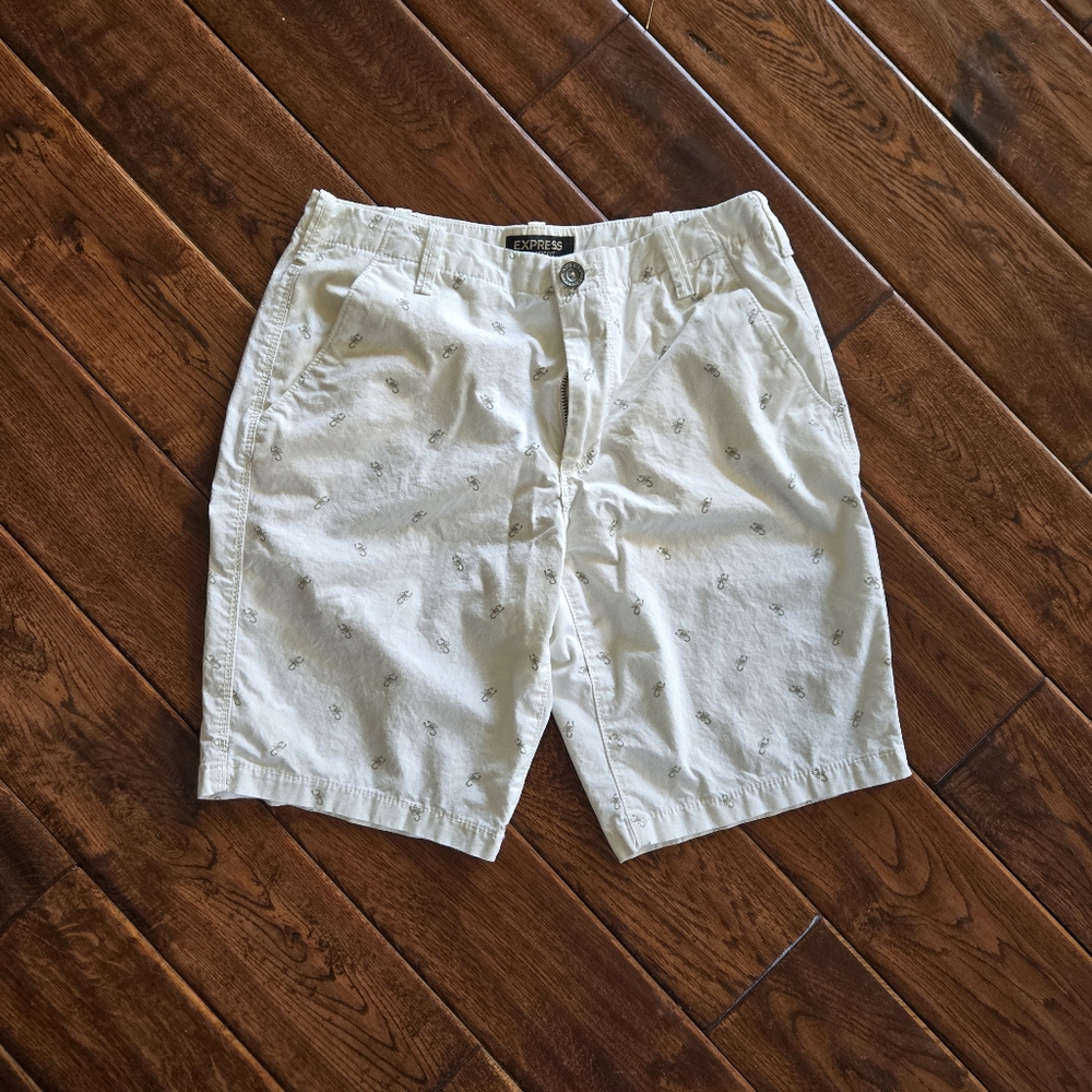 Express White Scorpion Patterned Shorts